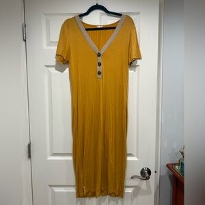 Hem & Thread Mustard Buttoned Midi Dress